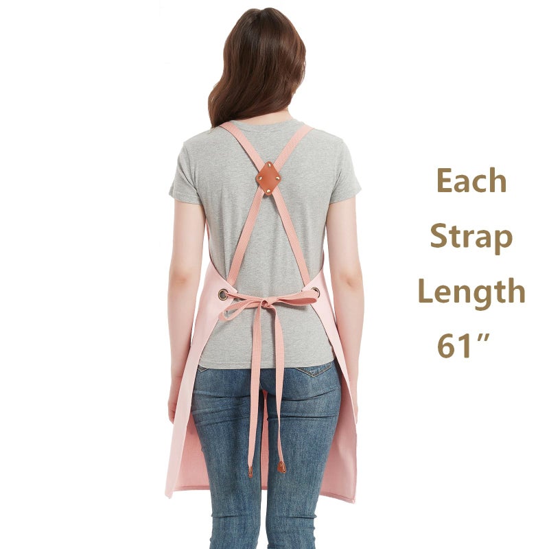 AFUN Chef Aprons for Women Men with Large Pockets  Cotton Canvas Cross Back Water Repellent Work Apron  Size M to XXL (LightPink) - Image 3